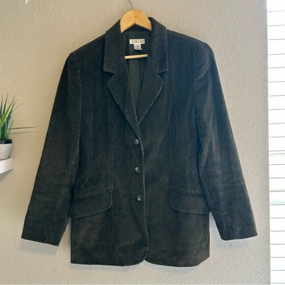 Talbots Blazer Women's Size Medium Olive Green Corduroy Button Up Jacket Cotton - Picture 2 of 11